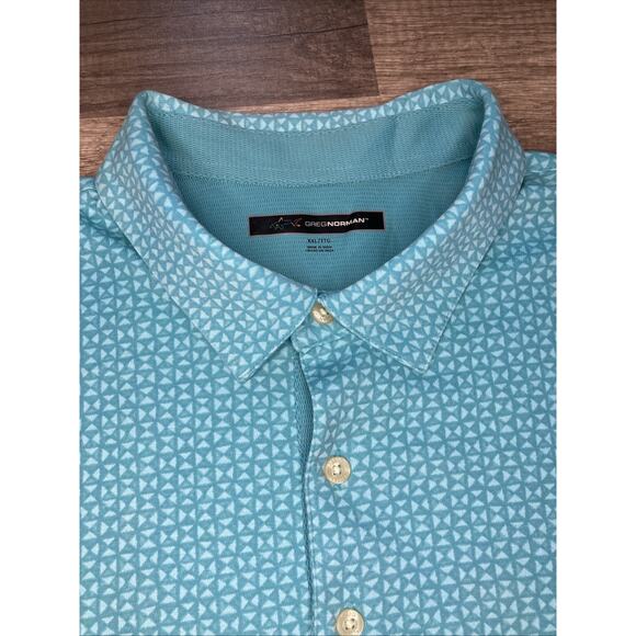 Greg Norman Golf Polo Shirt Men's 2XL Geometric Short Sleeve Blue Pima Cotton - Picture 1 of 9